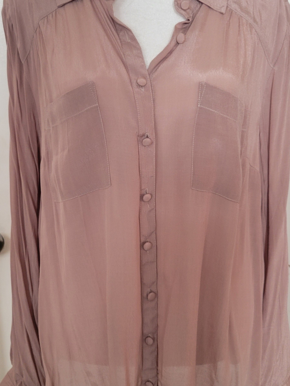 Women's Sheer Button-Up Blouse in Dusty Rose